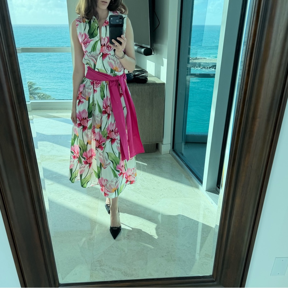 A line floral midi dress